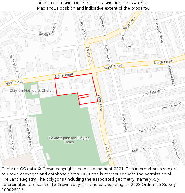 493, EDGE LANE, DROYLSDEN, MANCHESTER, M43 6JN: Location map and indicative extent of plot