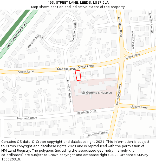 493, STREET LANE, LEEDS, LS17 6LA: Location map and indicative extent of plot