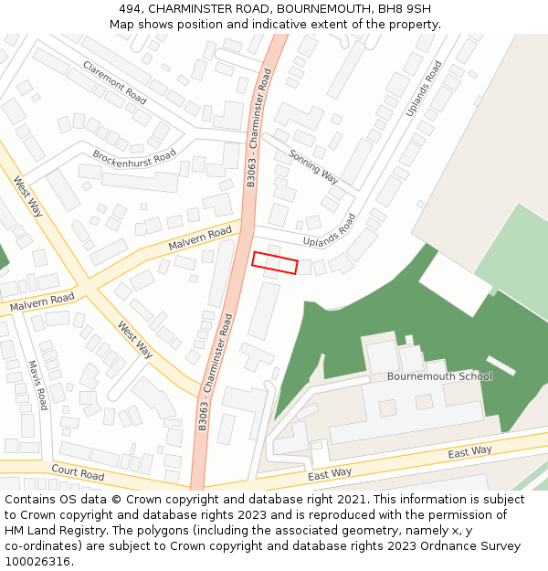 494, CHARMINSTER ROAD, BOURNEMOUTH, BH8 9SH: Location map and indicative extent of plot