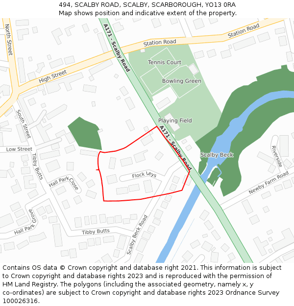 494, SCALBY ROAD, SCALBY, SCARBOROUGH, YO13 0RA: Location map and indicative extent of plot
