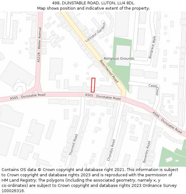 498, DUNSTABLE ROAD, LUTON, LU4 8DL: Location map and indicative extent of plot
