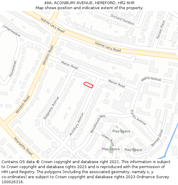 49A, ACONBURY AVENUE, HEREFORD, HR2 6HR: Location map and indicative extent of plot