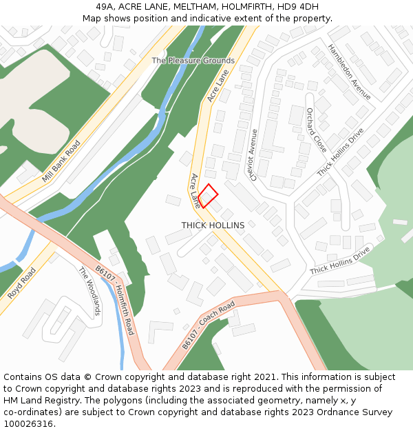49A, ACRE LANE, MELTHAM, HOLMFIRTH, HD9 4DH: Location map and indicative extent of plot