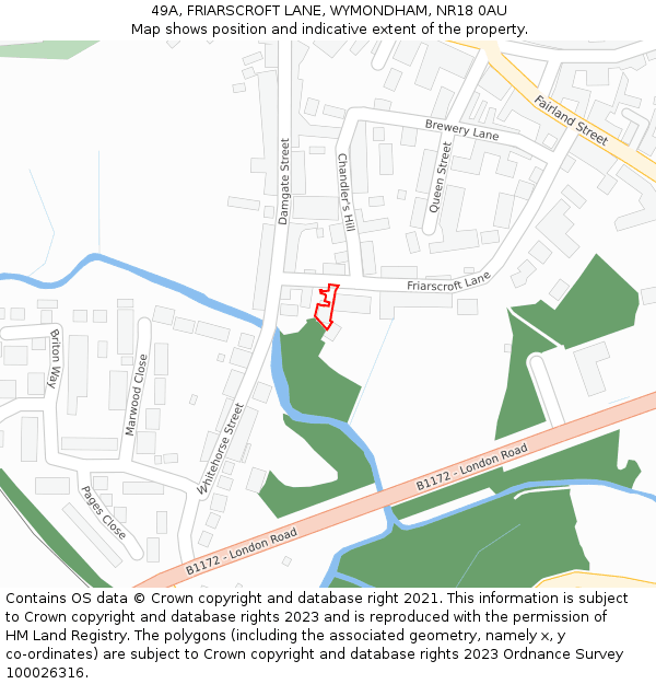 49A, FRIARSCROFT LANE, WYMONDHAM, NR18 0AU: Location map and indicative extent of plot