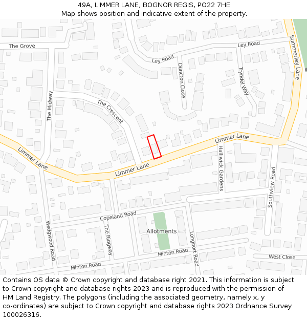 49A, LIMMER LANE, BOGNOR REGIS, PO22 7HE: Location map and indicative extent of plot