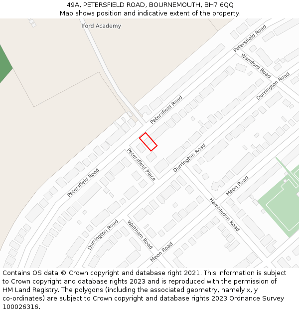 49A, PETERSFIELD ROAD, BOURNEMOUTH, BH7 6QQ: Location map and indicative extent of plot