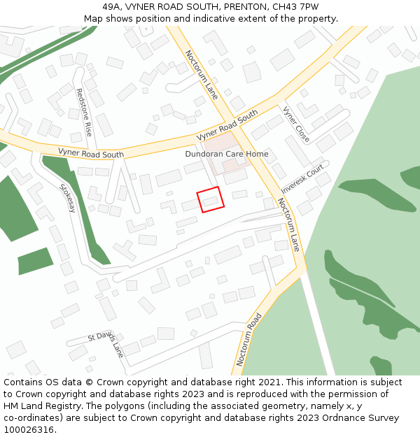 49A, VYNER ROAD SOUTH, PRENTON, CH43 7PW: Location map and indicative extent of plot