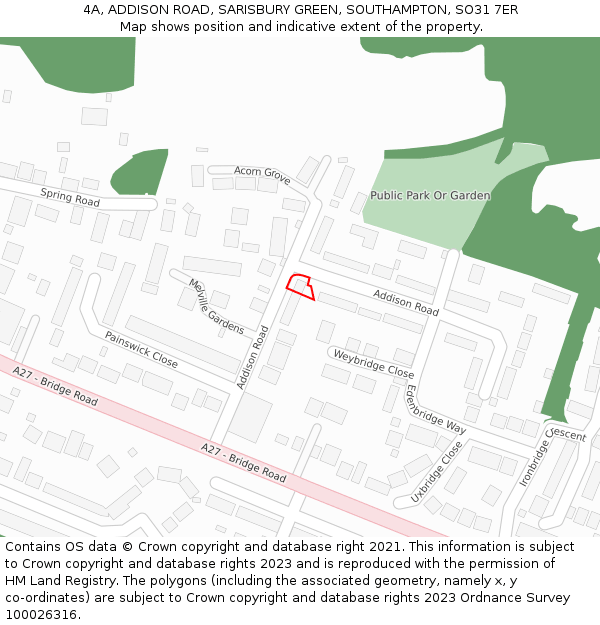 4A, ADDISON ROAD, SARISBURY GREEN, SOUTHAMPTON, SO31 7ER: Location map and indicative extent of plot