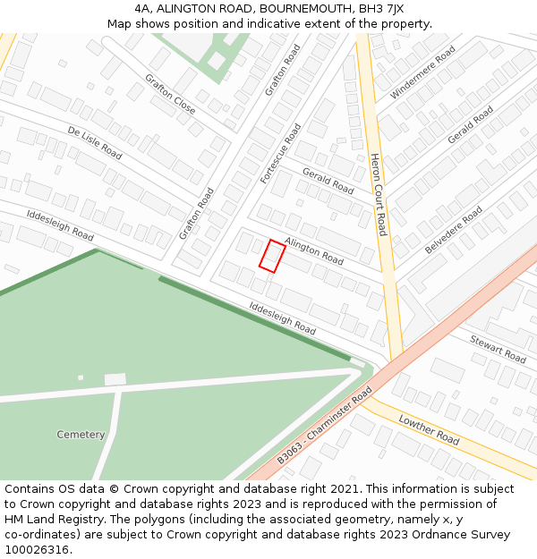 4A, ALINGTON ROAD, BOURNEMOUTH, BH3 7JX: Location map and indicative extent of plot