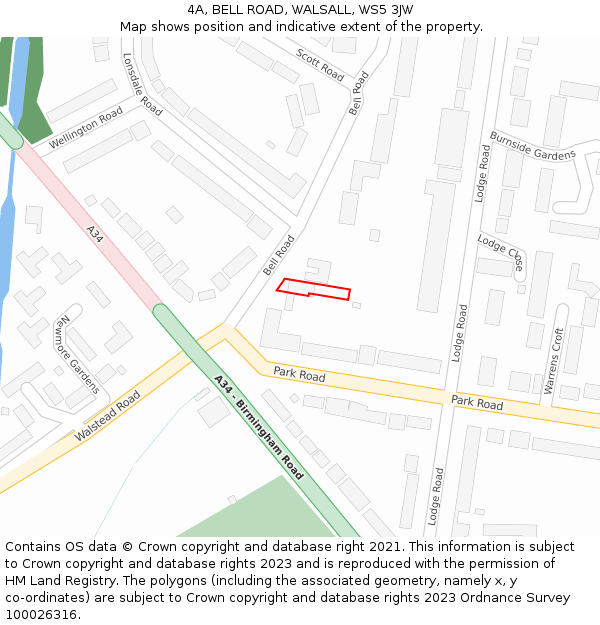 4A, BELL ROAD, WALSALL, WS5 3JW: Location map and indicative extent of plot