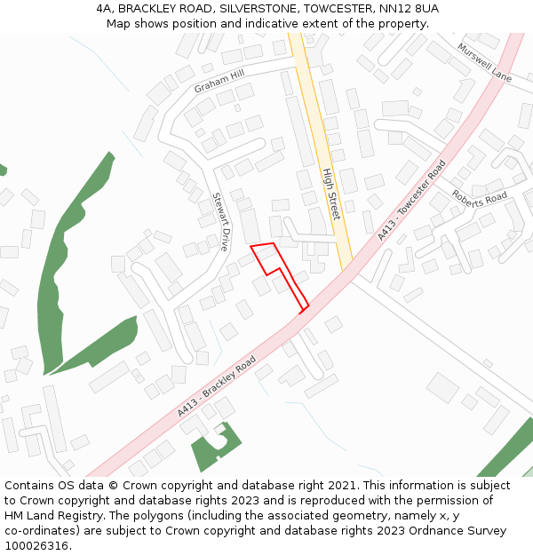4A, BRACKLEY ROAD, SILVERSTONE, TOWCESTER, NN12 8UA: Location map and indicative extent of plot