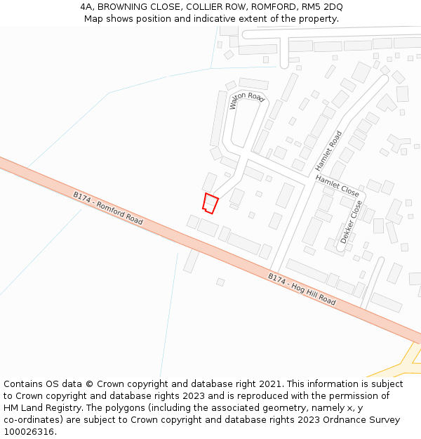 4A, BROWNING CLOSE, COLLIER ROW, ROMFORD, RM5 2DQ: Location map and indicative extent of plot