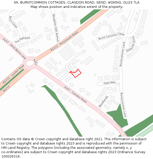 4A, BURNTCOMMON COTTAGES, CLANDON ROAD, SEND, WOKING, GU23 7LA: Location map and indicative extent of plot