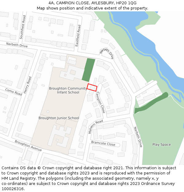 4A, CAMPION CLOSE, AYLESBURY, HP20 1QG: Location map and indicative extent of plot