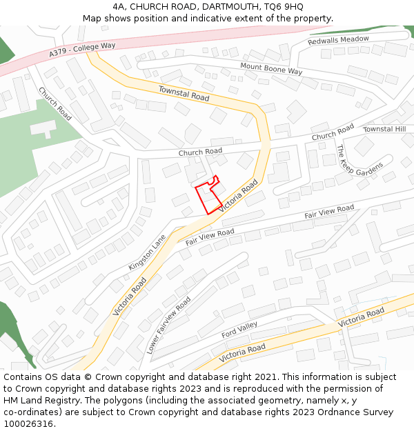 4A, CHURCH ROAD, DARTMOUTH, TQ6 9HQ: Location map and indicative extent of plot