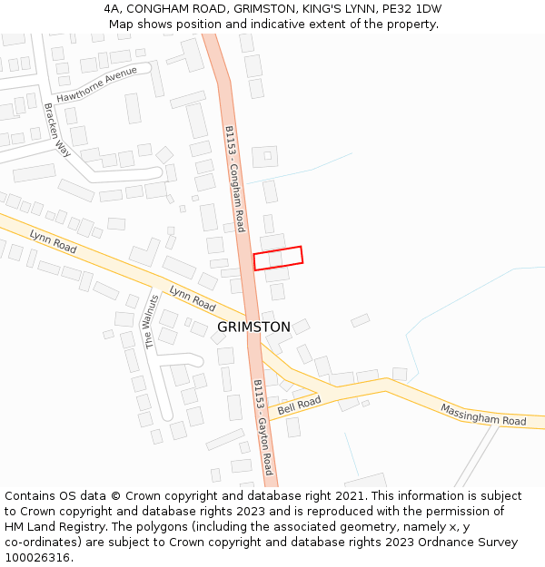 4A, CONGHAM ROAD, GRIMSTON, KING'S LYNN, PE32 1DW: Location map and indicative extent of plot