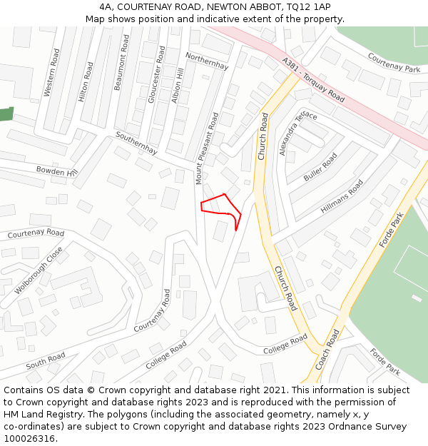 4A, COURTENAY ROAD, NEWTON ABBOT, TQ12 1AP: Location map and indicative extent of plot