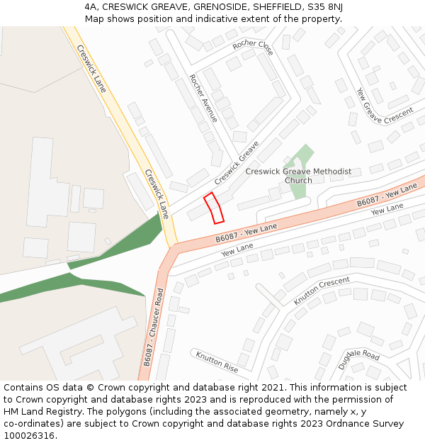 4A, CRESWICK GREAVE, GRENOSIDE, SHEFFIELD, S35 8NJ: Location map and indicative extent of plot