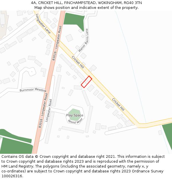 4A, CRICKET HILL, FINCHAMPSTEAD, WOKINGHAM, RG40 3TN: Location map and indicative extent of plot