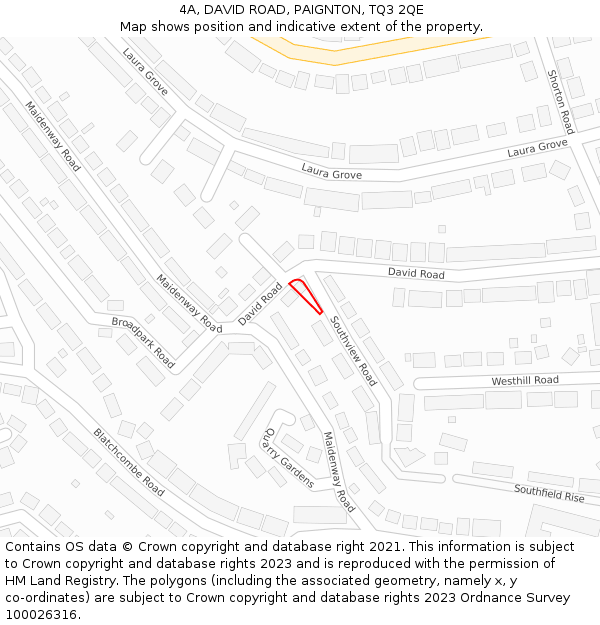 4A, DAVID ROAD, PAIGNTON, TQ3 2QE: Location map and indicative extent of plot