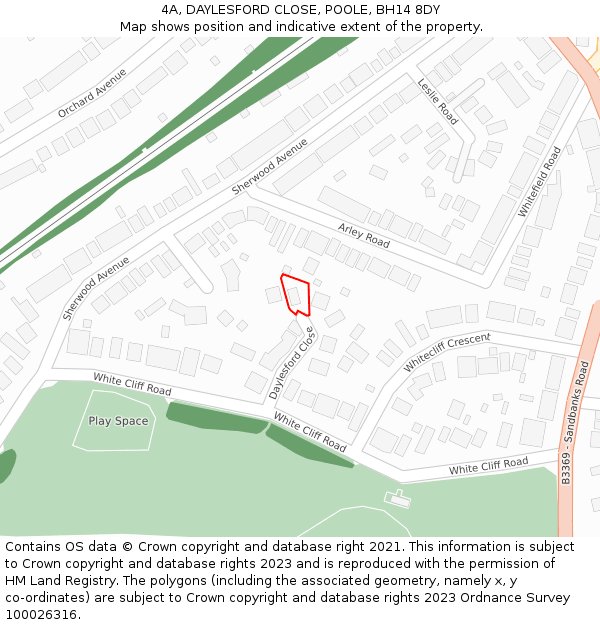 4A, DAYLESFORD CLOSE, POOLE, BH14 8DY: Location map and indicative extent of plot