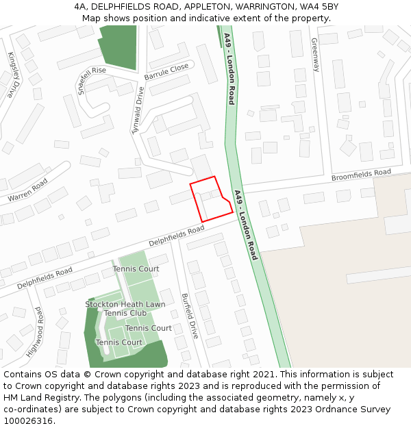 4A, DELPHFIELDS ROAD, APPLETON, WARRINGTON, WA4 5BY: Location map and indicative extent of plot