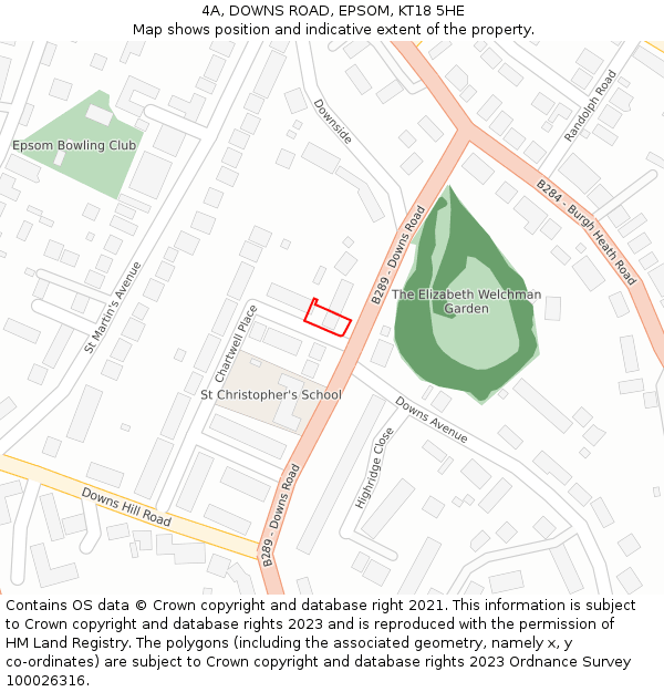 4A, DOWNS ROAD, EPSOM, KT18 5HE: Location map and indicative extent of plot