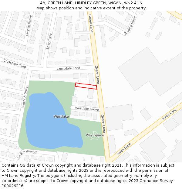 4A, GREEN LANE, HINDLEY GREEN, WIGAN, WN2 4HN: Location map and indicative extent of plot
