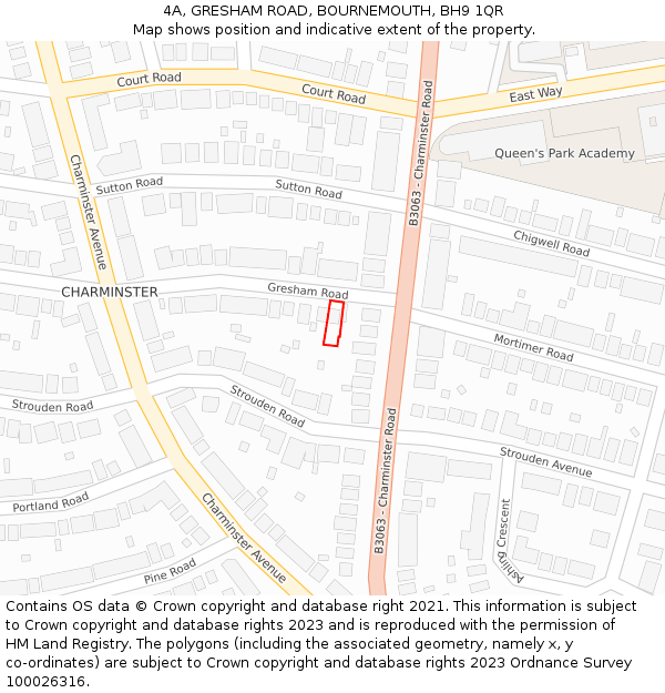 4A, GRESHAM ROAD, BOURNEMOUTH, BH9 1QR: Location map and indicative extent of plot