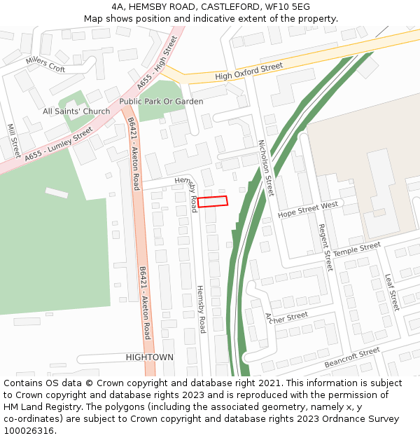 4A, HEMSBY ROAD, CASTLEFORD, WF10 5EG: Location map and indicative extent of plot