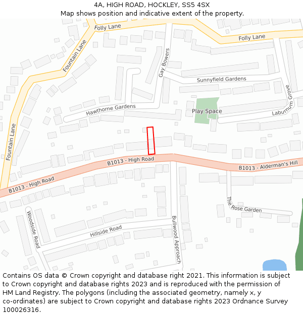 4A, HIGH ROAD, HOCKLEY, SS5 4SX: Location map and indicative extent of plot