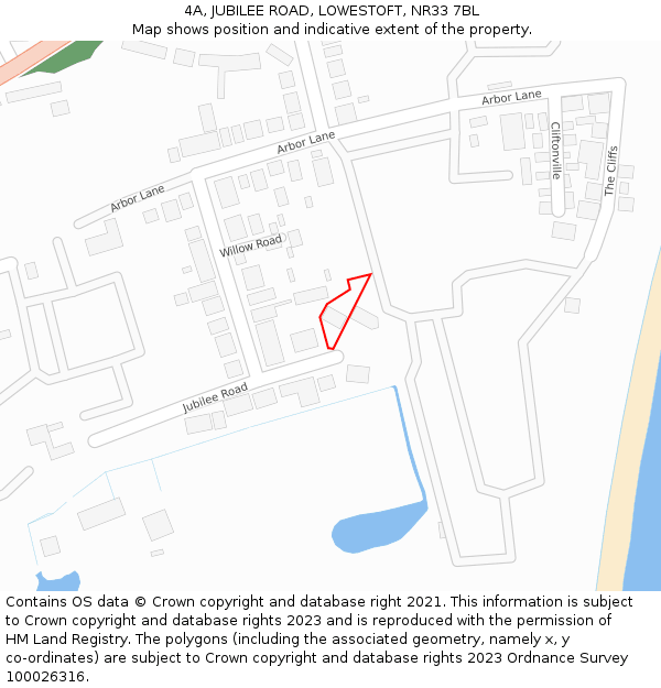 4A, JUBILEE ROAD, LOWESTOFT, NR33 7BL: Location map and indicative extent of plot