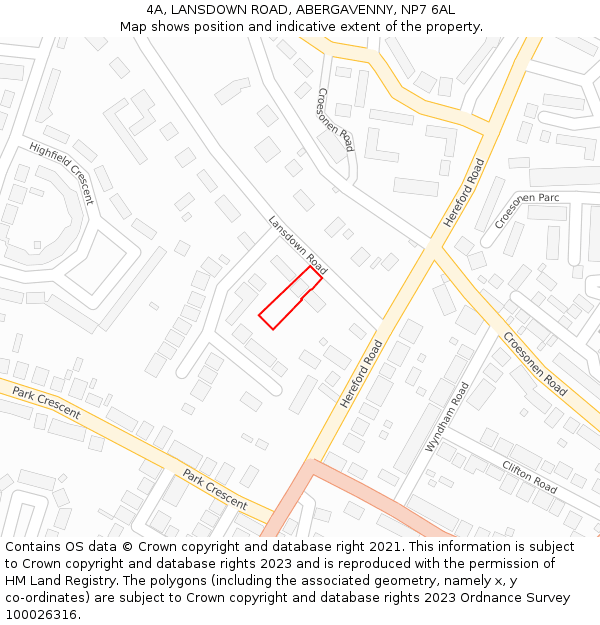 4A, LANSDOWN ROAD, ABERGAVENNY, NP7 6AL: Location map and indicative extent of plot