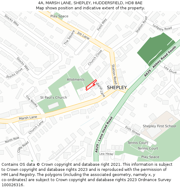 4A, MARSH LANE, SHEPLEY, HUDDERSFIELD, HD8 8AE: Location map and indicative extent of plot