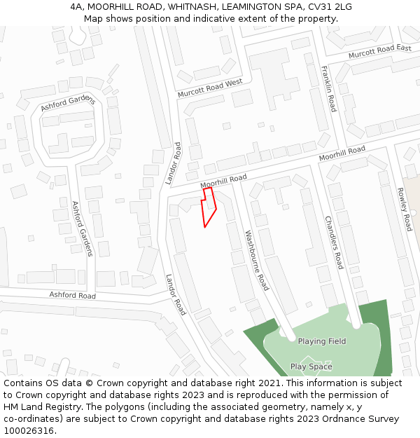 4A, MOORHILL ROAD, WHITNASH, LEAMINGTON SPA, CV31 2LG: Location map and indicative extent of plot