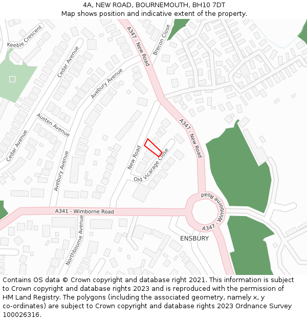 4A, NEW ROAD, BOURNEMOUTH, BH10 7DT: Location map and indicative extent of plot