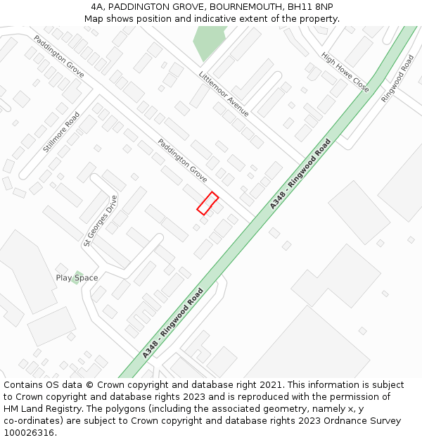 4A, PADDINGTON GROVE, BOURNEMOUTH, BH11 8NP: Location map and indicative extent of plot
