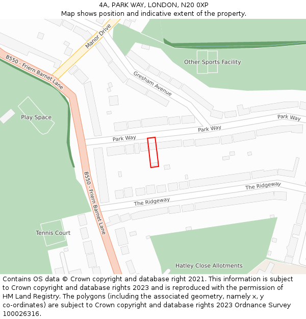 4A, PARK WAY, LONDON, N20 0XP: Location map and indicative extent of plot
