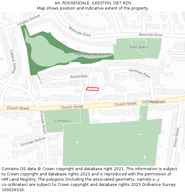 4A, ROSSENDALE, ILKESTON, DE7 8ZN: Location map and indicative extent of plot