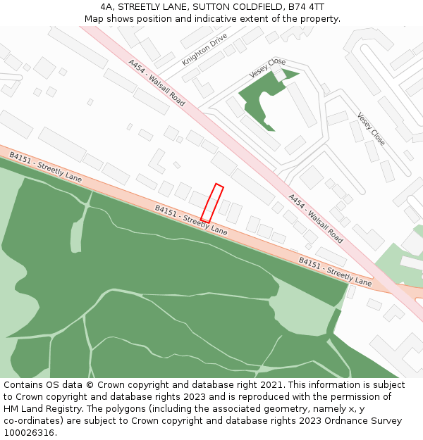 4A, STREETLY LANE, SUTTON COLDFIELD, B74 4TT: Location map and indicative extent of plot