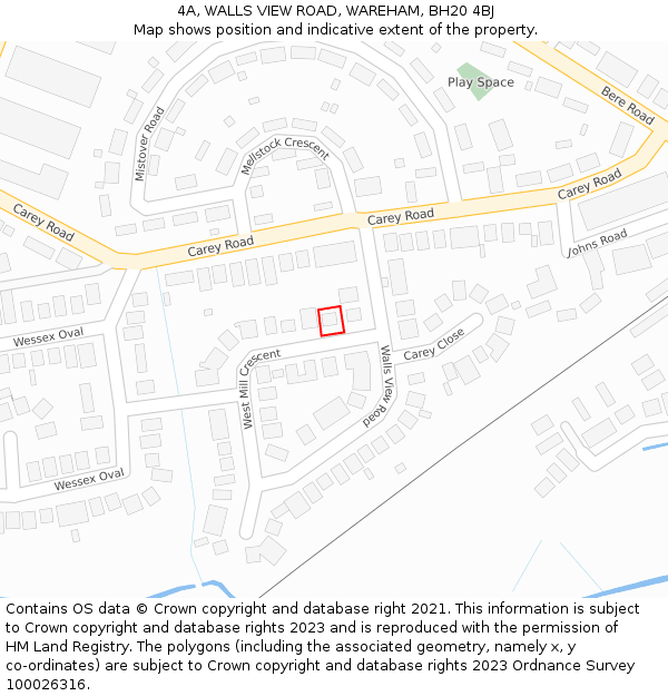 4A, WALLS VIEW ROAD, WAREHAM, BH20 4BJ: Location map and indicative extent of plot