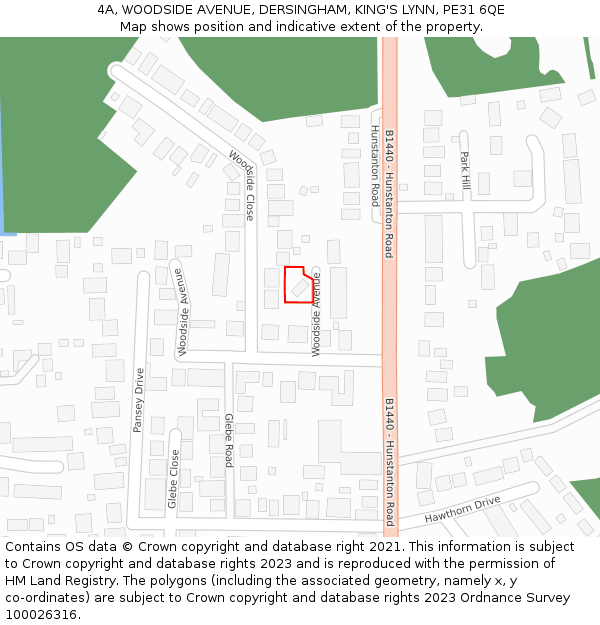 4A, WOODSIDE AVENUE, DERSINGHAM, KING'S LYNN, PE31 6QE: Location map and indicative extent of plot