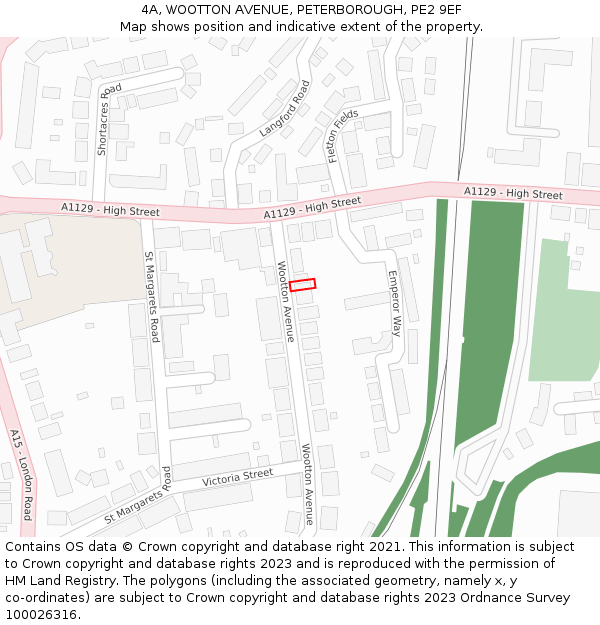 4A, WOOTTON AVENUE, PETERBOROUGH, PE2 9EF: Location map and indicative extent of plot