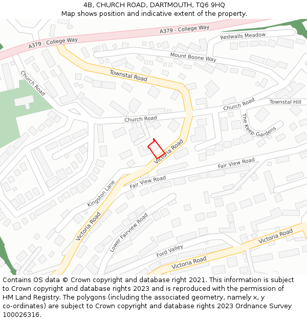 4B, CHURCH ROAD, DARTMOUTH, TQ6 9HQ: Location map and indicative extent of plot