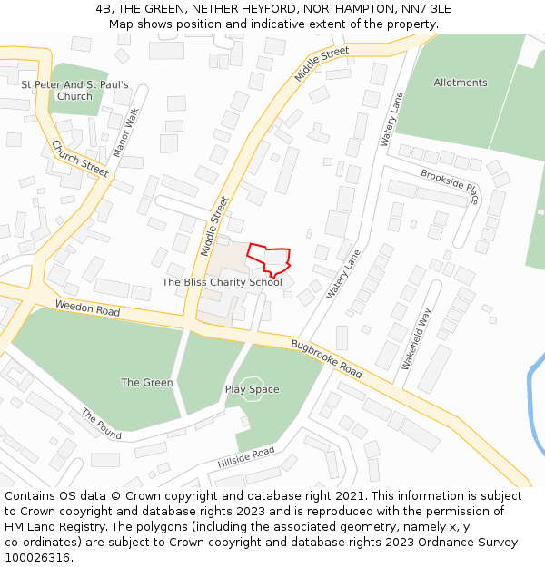 4B, THE GREEN, NETHER HEYFORD, NORTHAMPTON, NN7 3LE: Location map and indicative extent of plot