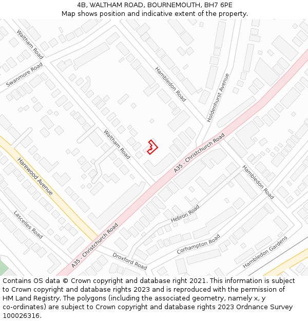 4B, WALTHAM ROAD, BOURNEMOUTH, BH7 6PE: Location map and indicative extent of plot