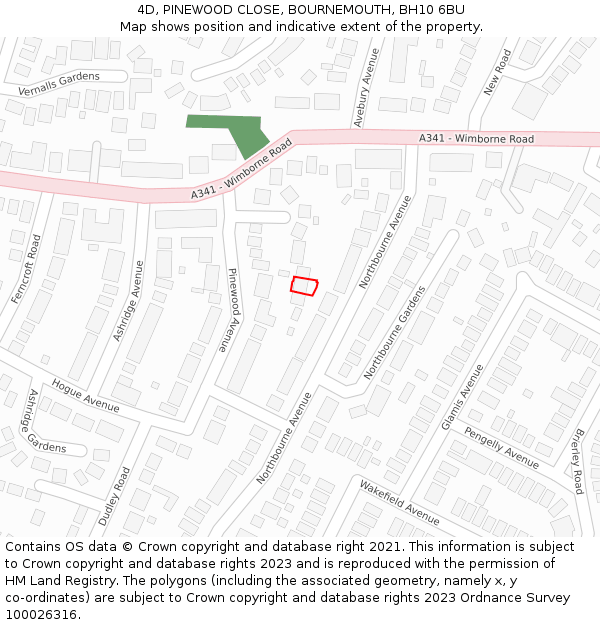 4D, PINEWOOD CLOSE, BOURNEMOUTH, BH10 6BU: Location map and indicative extent of plot