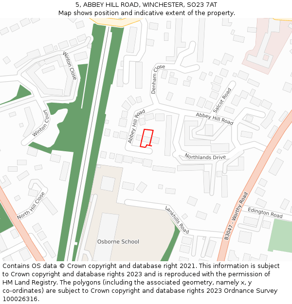 5, ABBEY HILL ROAD, WINCHESTER, SO23 7AT: Location map and indicative extent of plot