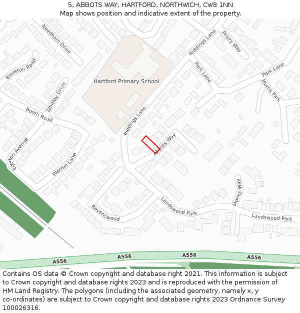 5, ABBOTS WAY, HARTFORD, NORTHWICH, CW8 1NN: Location map and indicative extent of plot