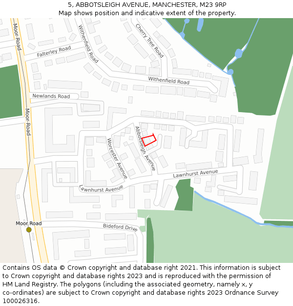5, ABBOTSLEIGH AVENUE, MANCHESTER, M23 9RP: Location map and indicative extent of plot